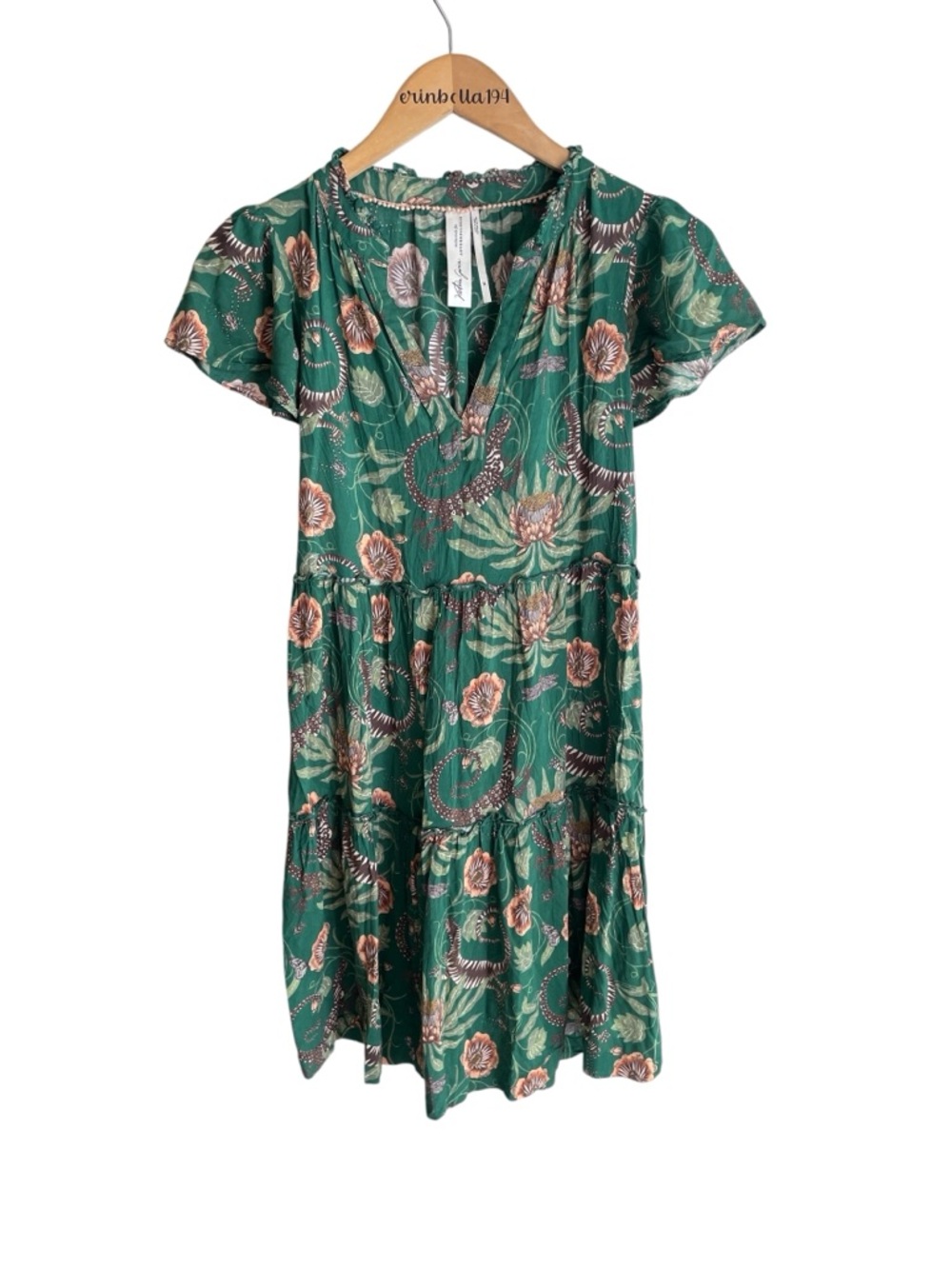 By Anthropologie Victoria Garcia Floral Flutter-Sleeve Tiered Mini Night Dress - Picture 3 of 15